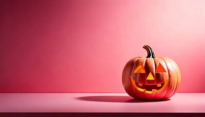 Glowing Jack-o'-Lantern on Pink Background for Halloween Design