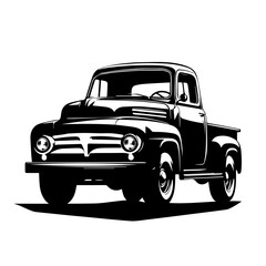 Black and white vector silhouette of a Classic Pickup Truck