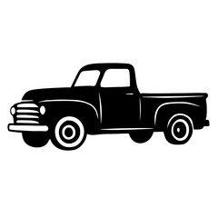 Black and white vector silhouette of a Classic Pickup Truck