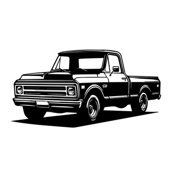 Black and white vector silhouette of a Classic Pickup Truck