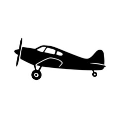 Black and white vector silhouette of a Vintage Airplane.