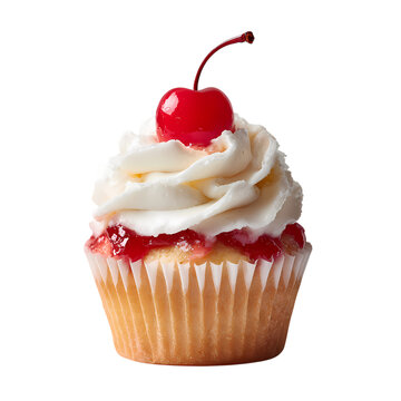 Cherry cupcake isolated on transparent background