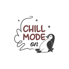 Chill Mode On – Penguin Quote Typography Design (Black & Sky Blue)