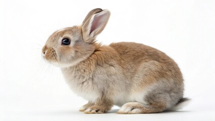 Realistic Netherland Dwarf Rabbit on white studio background, small compact bunny with short ears and soft fur, isolated animal portrait with professional lighting