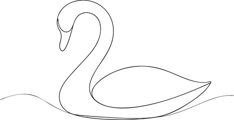 Single line drawing of a swan on water bird lake