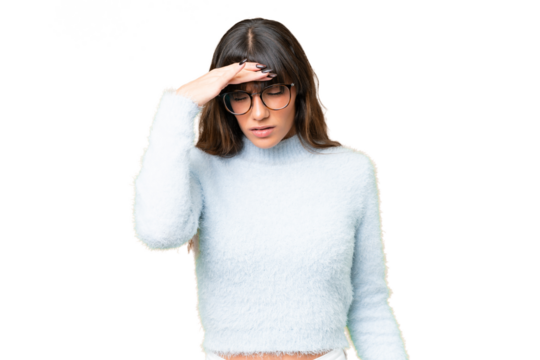 Young caucasian woman over isolated chroma key background with headache - Powered by Adobe