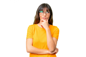 Young caucasian woman over isolated chroma key background having doubts