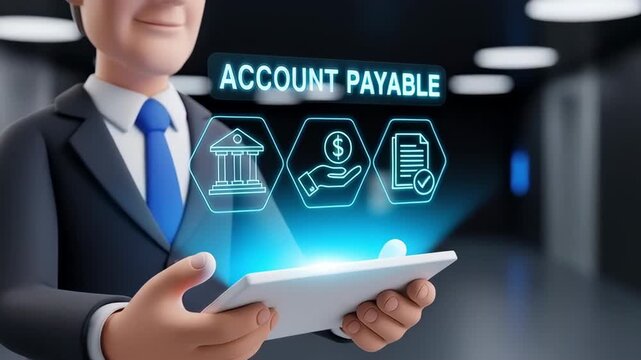An account payable finance payment invoice ledger tablet business accounting office workflow concept with digital icons vendor cash receipt document tablet office process, audit budget bank bill