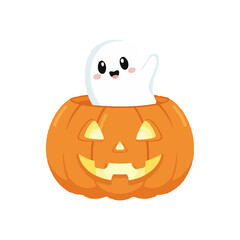 Fototapeta premium Ghost pumpkin SVG cartoon Halloween mascot autumn isolated icon