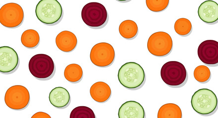 Vibrant Vegetable Slices Seamless Pattern for Healthy Food Designs, Fresh Cooking Ingredients, and Modern Kitchen Decor Projects, Scalable Vector Graphic