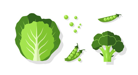 Fresh garden greens, vibrant broccoli, peas and cabbage, a healthy and colorful vegetable medley promoting well-being and nutritious eating habits