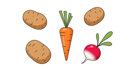 Freshly Picked Garden Vegetables: A Colorful Carrot, Radish, and Potatoes for Healthy Eating, Cooking Concepts, and Vibrant Farm Fresh Produce Designs