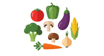 Fresh, vibrant vegetables for healthy eating and lifestyle designs, including tomato, broccoli, corn, eggplant, and more, ready for your kitchen creations