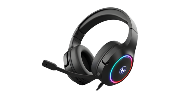 Black gaming headset with microphone isolated on transparent background, perfect for immersive audio experience during gameplay and communication