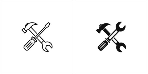 Crossed hammer, screwdriver and wrench icons