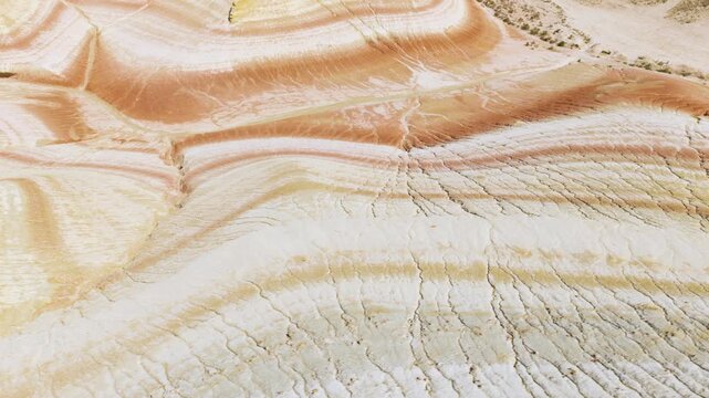 The Kyzylkup Tract, Tiramisu Canyon In The Mangystau Region Of Kazakhstan. Aerial Drone Shot
