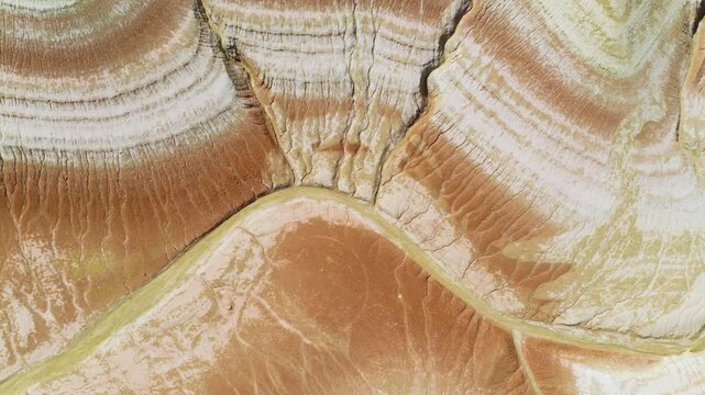 Above View Of Colorful Canyons Of Mangystau Region Desert Peninsula In Kazakhstan. Aerial Shot