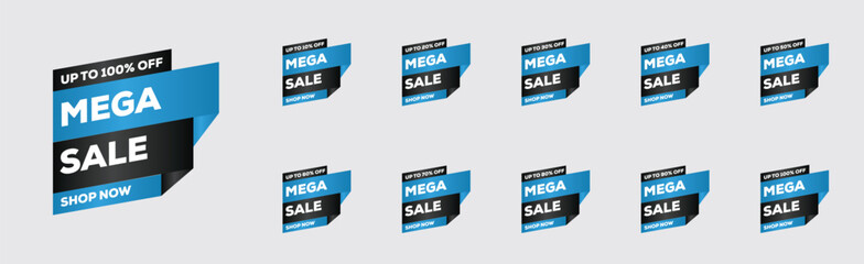 Sale Tags Collection – Special Offer, Big Sale, Discount, 10% -100% | Blue & Black Vector Stickers, Badges, Coupons