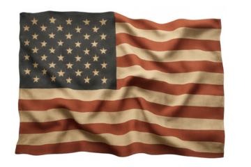 American flag showing texture and vintage colors, representing patriotism and national identity on a transparent background