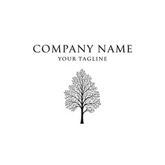 Obraz premium Elegant black and white logo template featuring a detailed leafless tree and placeholder text.