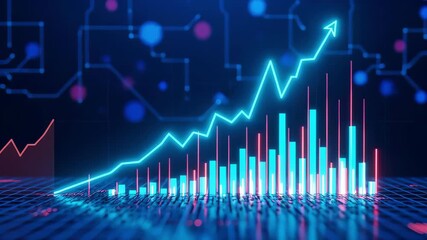 A financial growth stock market investment data chart bar line neon technology analytics with rising stock chart, bullish trend, market analysis, profit increase, digital graph, economy trading - Powered by Adobe