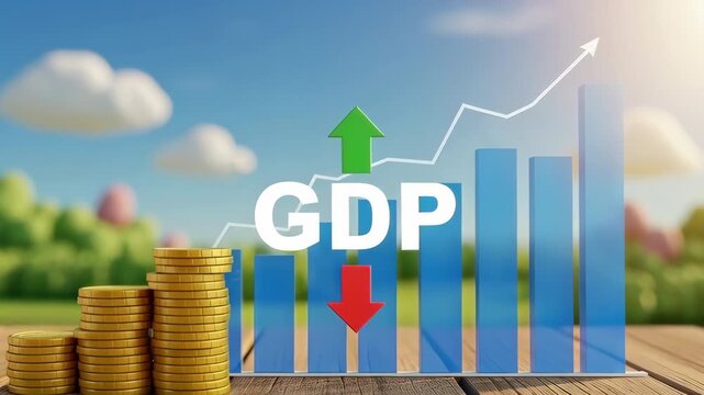 A gdp growth economy finance investment market chart arrow bar coin currency money profit trend surge gdp growth economy finance investment bar chart arrow coin stack rising optimism and challenge