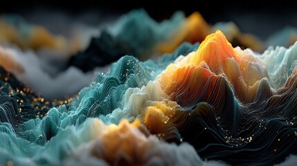 Explore a vibrant topographic landscape with flowing lines and shimmering lights, perfect for a modern tech company or a forward-thinking design firm, sparking innovation and creativity