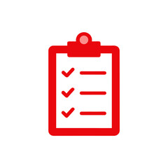 Red checklist icon on transparent background