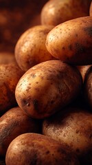 Stacked Raw Potatoes CloseUp, Rustic Brown Tones, Fresh From The Garden