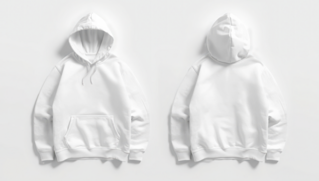 Transparent white hoodie isolated on transparent background, front and back view mockup