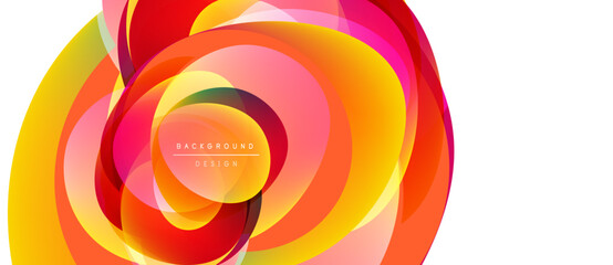 Abstract colorful layers create dynamic floral shape. Vibrant orange, pink, yellow hues blend seamlessly. Modern design element.