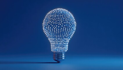 An electric bulb silhouette made of illuminated dots, on a blue background