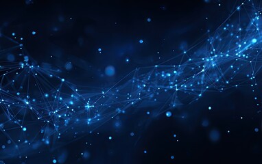 Digital network of blue glowing dots and lines over a dark blue background