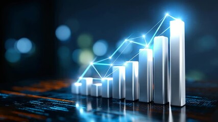 3d bar chart with upward trend line showing business growth and success - Powered by Adobe