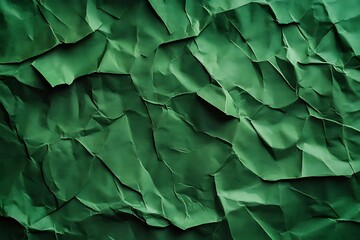 The emerald green crumpled paper forms an abstract pattern with sharp edges and shadows