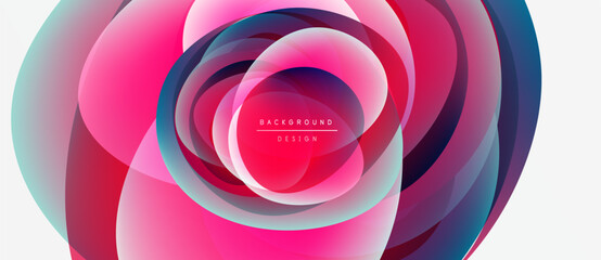 Abstract circular layers, vibrant colors blend. Pink dominates center, blue edges create dynamic visual effect. Modern design element.