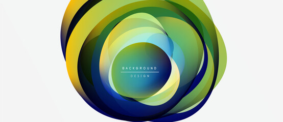 Abstract colorful layers create circular design. Vibrant gradients blend, forming dynamic visual effect. Modern background element.