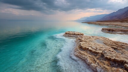 Dead Sea Salt Formations and Aqua Waters on the Shores of Israel
