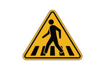 Yellow triangular road sign showing a pedestrian crossing with a black figure