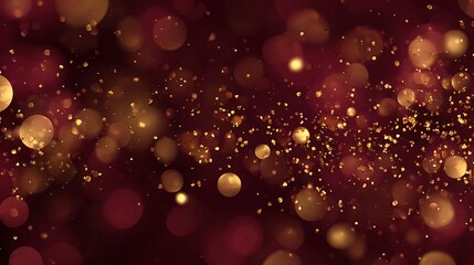 Golden Bokeh Lights and Sparkling Confetti Against a Deep Red Background