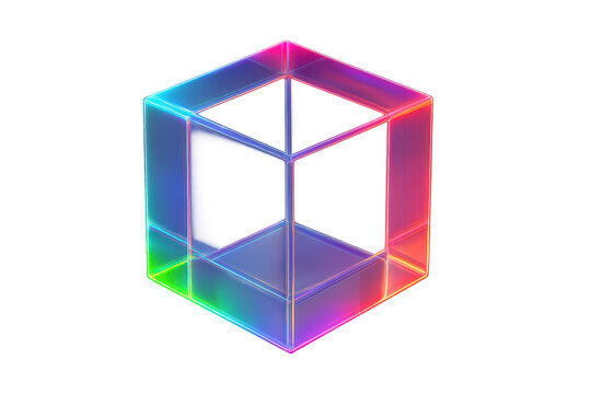 Outlined glowing neon cube with rainbow gradient