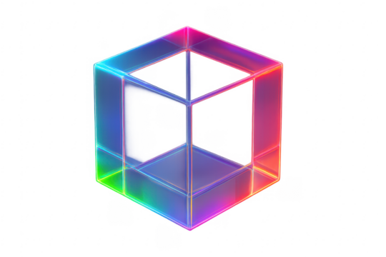 Outlined glowing neon cube with rainbow gradient - Powered by Adobe