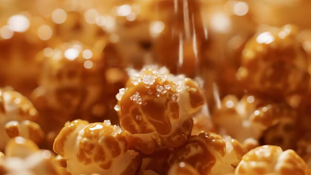delicious macro close-up of sweet caramel popcorn snack