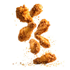 Falling chicken wings isolated on transparent background