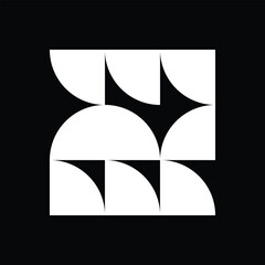 Minimal abstract geometric shape in black and white. Modern symmetric vector inspired by Bauhaus and optical art. Perfect for branding, posters, and digital backgrounds. EPS format