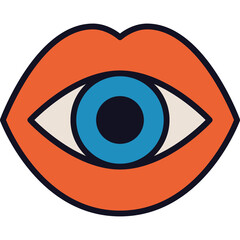 Obraz premium Abstract Graphic Symbol of an Open Mouth with a Blue Eyeball in the Center Against a White Background