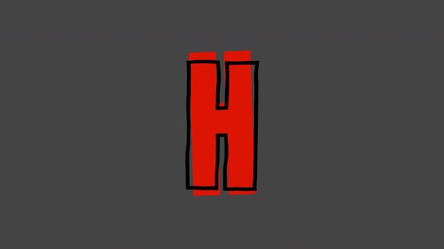 Moving doodle-style uppercase letter "H", alpha channel