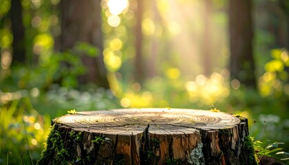 Sunlit forest stump