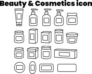 Cosmetic Packaging and Product Container Outline Vector Icons

