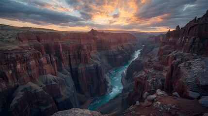  Golden Hour Over Canyon River with Breathtaking Mountain View